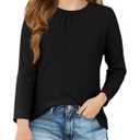 2 x Haloumoning Girls Long Sleeve Tees Kids Casual Crewneck Pleated T Shirts Cute Fall Tops 5-14 Years Black