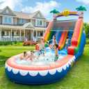Tropical Inflatable Water Slide for Kids & Adults  21FT Giant Blow Up Pool Slide with Climbing Wall, Splash Pool, Palm Tree Theme  Wet & Dry Use, 950W Blower, Backyard Summer Fun