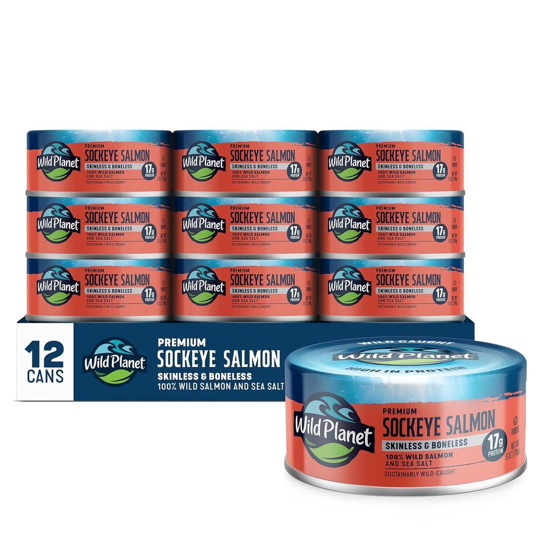 Wild Planet Skinless and Boneless Sockeye Salmon, 6 Ounce Can, Pack of 12, Best By 12/31/2027