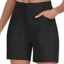 MoFiz Women's Cotton Bermuda Cargo Shorts 5" Casual Summer Elastic Waist Trouser Shorts with Pockets, S
