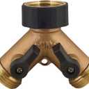 Melnor 9000 541202 2 Way Metal Hose Connector with Built in Shut-Off valves, Gold
