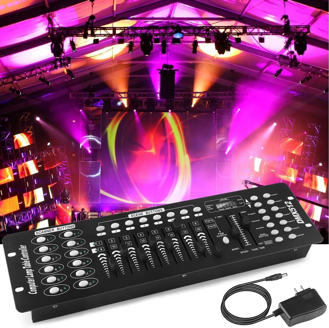 DMX Controller, 192 Channel DMX 512 Light Controller DMX Console Stage Light Controller Panel Use for Editing Program of Stage Lighting Runing for DJ, Shows, Party, Christmas and Halloween (black)