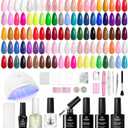 Beetles 85 Pcs Gel Nail Polish Kit with U V Light, 55 Colors Jelly Pink Gel Nail Kit with Base Top Coat Tools for All Seasons, Red Green Jelly Pearl Gel Style Manifesto DIY Nail Art Gifts for Women
