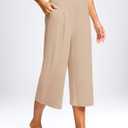 SANTINY Capri Pants for Women Wide Leg Yoga Casual Cropped Pants with Pockets Loose Tummy Control High Waist Capris