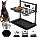 Elevated Slow Feeder Bowls for Large Dogs - Adjustable Height, 2 Stainless Steel Bowls, Spill-Proof Mat - Great for Medium Dogs Too (Black)