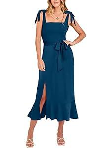 ANRABESS Women's Elegant Bridesmaid Dresses Square Neck Ruffle Split Midi Formal Dress for Wedding Guest Cocktail Party 2023 Gradution Prom Evening Night Dresses 893dianlan-XL Deep Blue  
