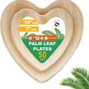 7-Inch & 10-Inch Disposable Palm Leaf Bundled Plates [50 Pack] Premium Food-Grade Durable Compostable Plates, Ideal For Lunch, Dinner, Weddings, Parties, Camping, And Catering Events [Heart-Shaped]
