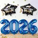 2026 Graduation Cap Balloons, Black Grad Hat Foil Balloon Congrats Grad Decorations Balloon 40 Inch Blue Mylar 2026 Balloons for High School College Class of 2026 Congratulations Party Decoration