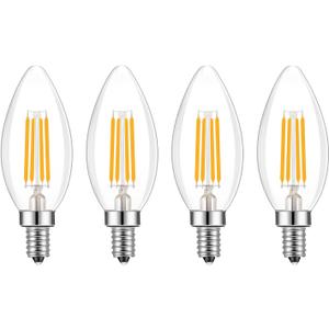 E14 Base LED Filament Candle Shape Light Bulb,E14 European Base Bulb,Warm White 2700K 400LM 40W Equivalent,C35 Clear Glass Torpedo Shape Bullet Top,No-Dimmable (4-Pack)