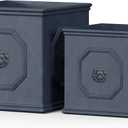 Kante Square Lion Head Concrete Planter Set of 2, Classic English Style Plant Pot with Drainage Hole and Rubber Plug for Indoor Outdoor, 10.2"x10.2"x10.2" and 12.6"x12.6"x12.6" Antique Gray