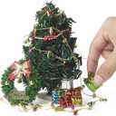 Odoria Dollhouse Christmas Tree Miniature: 6 inch Tall 1/12 Scale Festive Ornaments Diorama Elf Fairy Figure - Mini Xmas Wreath Gift Box Light String Model - Tiny Holiday Party Props DIY Craft