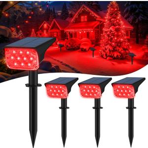 T-SUNUS Christmas Red Solar Lights for Outside IP65 Waterproof Auto On/Off Adjustable Landscape Spot Lighting Garden Spotlight Outdoor Tree Pathway Yard Driveway Wall Patio Lawn Flag Halloween 4 Pack