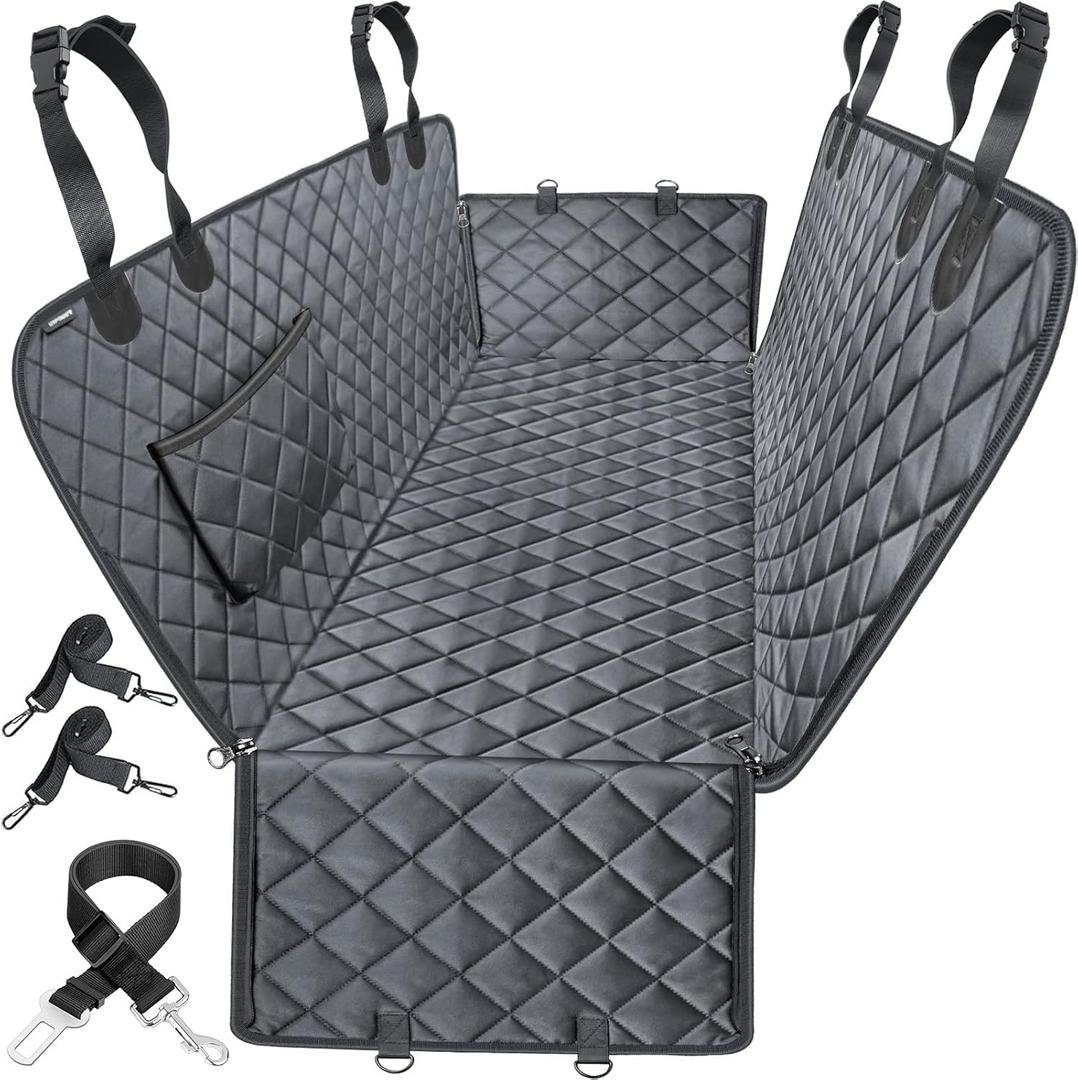URPOWER Dog Car Seat Cover for Pets 100% Waterproof Hammock 600D Heavy Duty Scratch Proof Nonslip Durable Soft Back Seat Covers for Cars Trucks and SUVs (X-Large (60" W x 64" L), All Black)