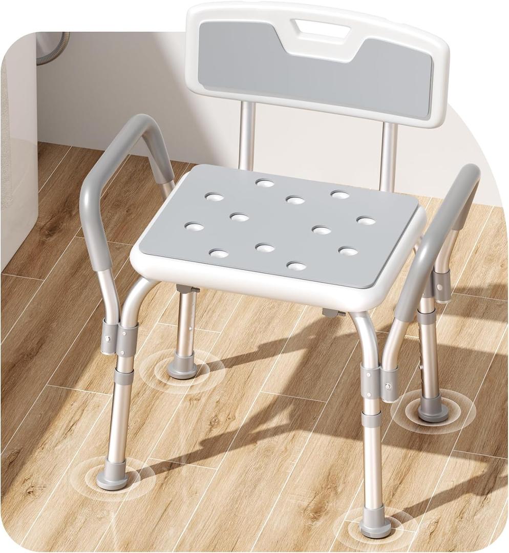 Shower Chair for Inside Shower [Military Grade] [500 lbs Heavy Duty] Shower Seat with Arms and Back for Bathtub, [FSA/HSA Eligible] Height Adjustable Safety Bath Seat for Elderly and Disabled, Adults (Grey)