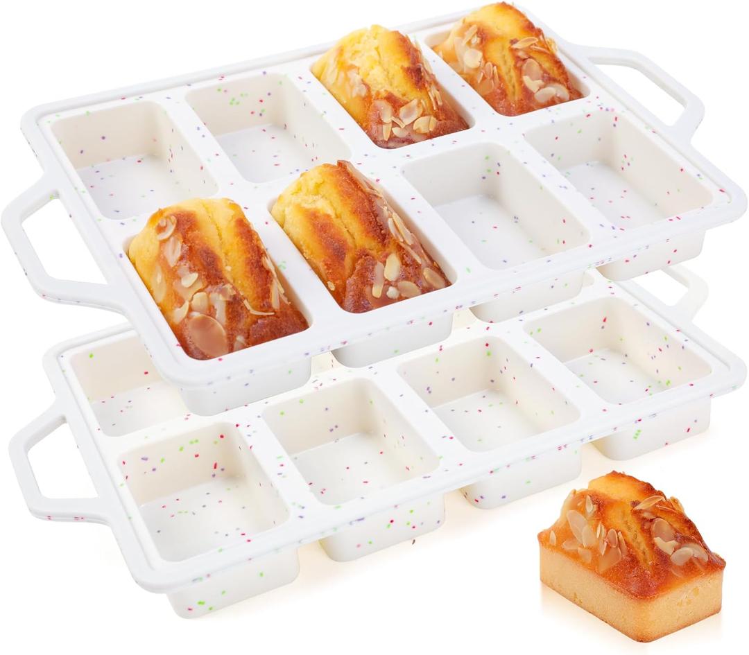 2 Pcs Mini Loaf Pans with Metal Reinforced Frame, Nonstick Small Silicone Bread Pans for Baking, 8 Cavity Tiny Meatloaf Pan (Cream)
