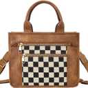 Checkered Crossbody Bag Vegan Leather Shoulder Purse Plaid Slouchy Tote Handbags for Women