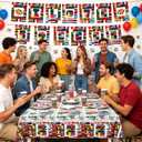 47PCS 2026 Soccer Party Supplies Set, Football Match Day Decorations for Fans, Temporary Tattoos,Includes Banner, Tableware with Plates, Cups, Napkins and Tablecloth For 10 Guests