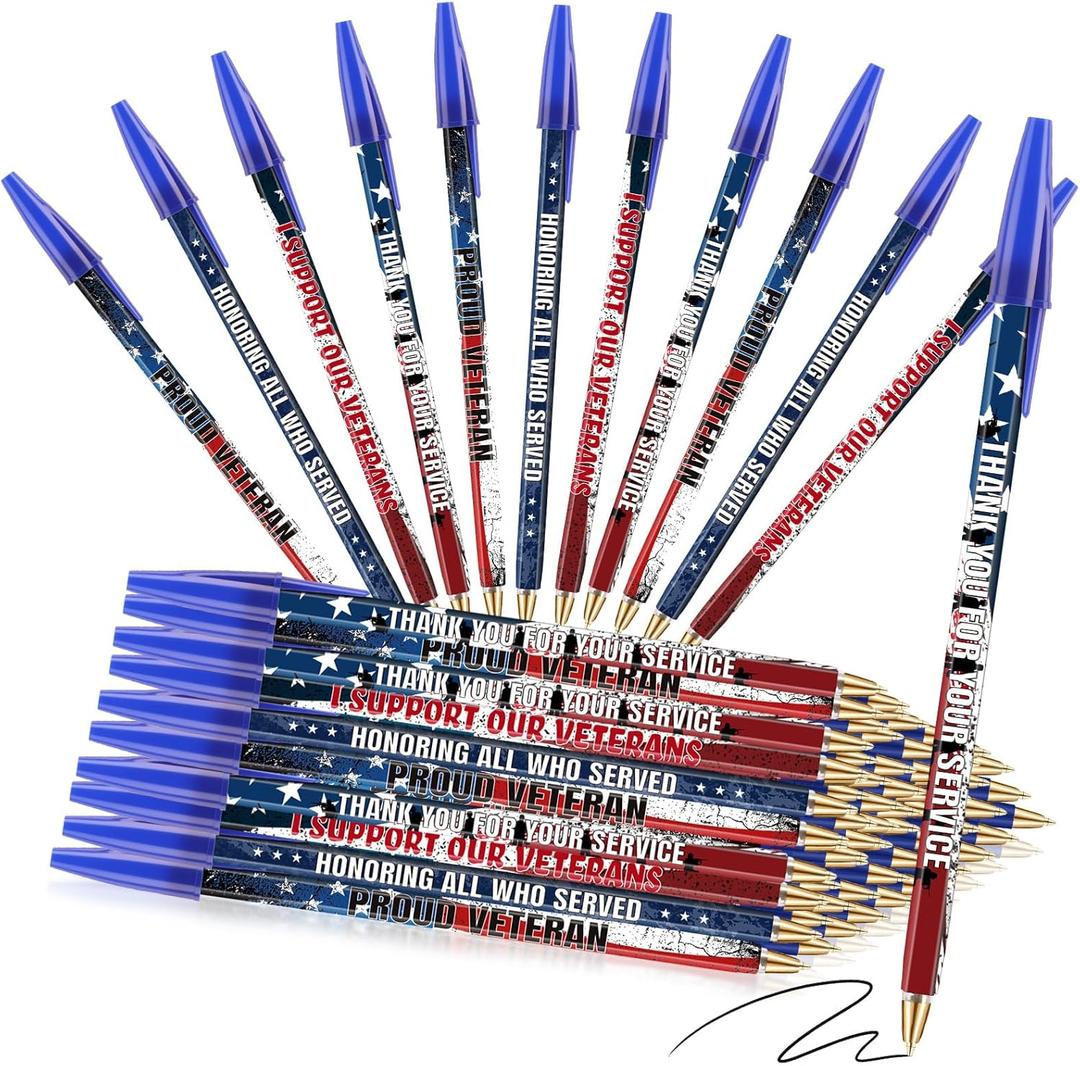 Jetec 48 Pcs Veterans Day Gift Pens American Flag Ballpoint Pens Bulk Patriotic Party Favors Plastic Black Ink Stick Supply for Veteran Day Memorial Home Office USA Souvenirs Gifts Decoration