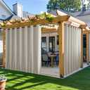 NICETOWN 2 Panels Outdoor Curtains for Patio Waterproof & Windproof, Extra Wide Grommet & Back Tab on Top & Bottom Thermal Insulated Sun Blocking Drapes with Rope for Deck, Natural, W100 x L84