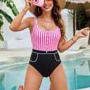 BMJL Womens Tummy Control Swimsuits Retro Vintage One Piece Bathing Suits Slimming Color Block Stripes Swimwear (Medium)