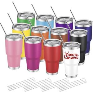 YOUKE OLA 12 Pack Insulated Tumbler - 30oz Stainless Steel Double Wall Vacuum Travel Coffee Tumbler Cup with Lid and Straw for Cold & Hot Drinks (Mixed Colors)
