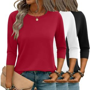 Zeagoo Women Tops 3 Pack 3/4 Sleeve Crewneck Cute Basics Tees Casual Fashion Summer Spring T Shirts Business Work Tee Top (XL)