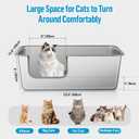 Stainless Steel Cat Litter Box, 23.6" L x 15.7" W x 8" H XXL Extra Large Semi Enclosed Removable Metal Litter Tray with High Sided Enclosure, Scoop, Anti-Leakage, Non-Sticky, Easy Cleaning