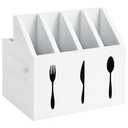 Farmlyn Creek Small Wooden Utensil Holder with 5 Slots for Fork, Knife, and Spoons, Silverware Holder for Countertop, Kitchen Organization, Home, RV, Camper, and Office (White, 7x5.25x6.5 in)