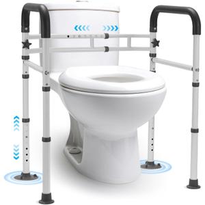 Careboda Toilet Safety Frame Rails, Toilet Handles for The Elderly Disabled, Adjustable, Stand Alone Non-Slip Toilet Frame, Removable Folding Handrails, Fits Most Toilet Seats, 300lbs Capacity