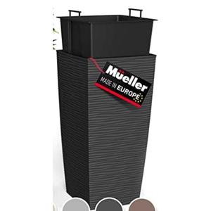 Mueller M-Resin Heavy Duty Tall Planters for Outdoor Plants, Indoor Grande Plant Pots, Box Trees, Flower Pots, 2-Piece , 27.5”, Modern Design, Built-in Drainage, Front Porch Decor, Dark Grey