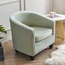 Tub Chair Slipcover,2-Pieces Stretchy Soft Velvet Barrel Club Chair Covers with Cushion Cover,Washable Armchair Sofa Cover Protector for Living Room Bar Counter Single Sofa (Mint Green)