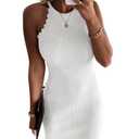 miduo Womens Sexy Summer Halter Crew Neck Sleeveless Sweater Ribbed Knit Mini Dress Bodycon Clubwear Cocktail Dresses White S