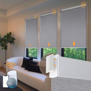 Motorized Automatic Blinds for Windows - Cordless Roller Shades with Remote Control - Smart Blinds, (35"W x 72"H, Grey)