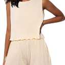 Girls' Summer 2 Piece Outfits Sleeveless Tank Tops and Wide Leg Shorts Sets (7-8 Years, Beige)