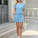 TCOT Pajamas for Women Set Summer Fashion Short Sleeve Crewneck Tops with Skirt Sets Pajama Casual Loungewear (XX-Large, A Light Blue)