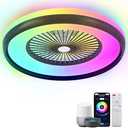 KAMLAM 24" Low Profile Ceiling Fans with Lights, Smart RGB Ceiling Fan with Alexa/Google Assistant/APP Control, Bladeless Flush Mount Enclosed Ceiling Fan Dimmable Color Changing LED Ambient Bedroom