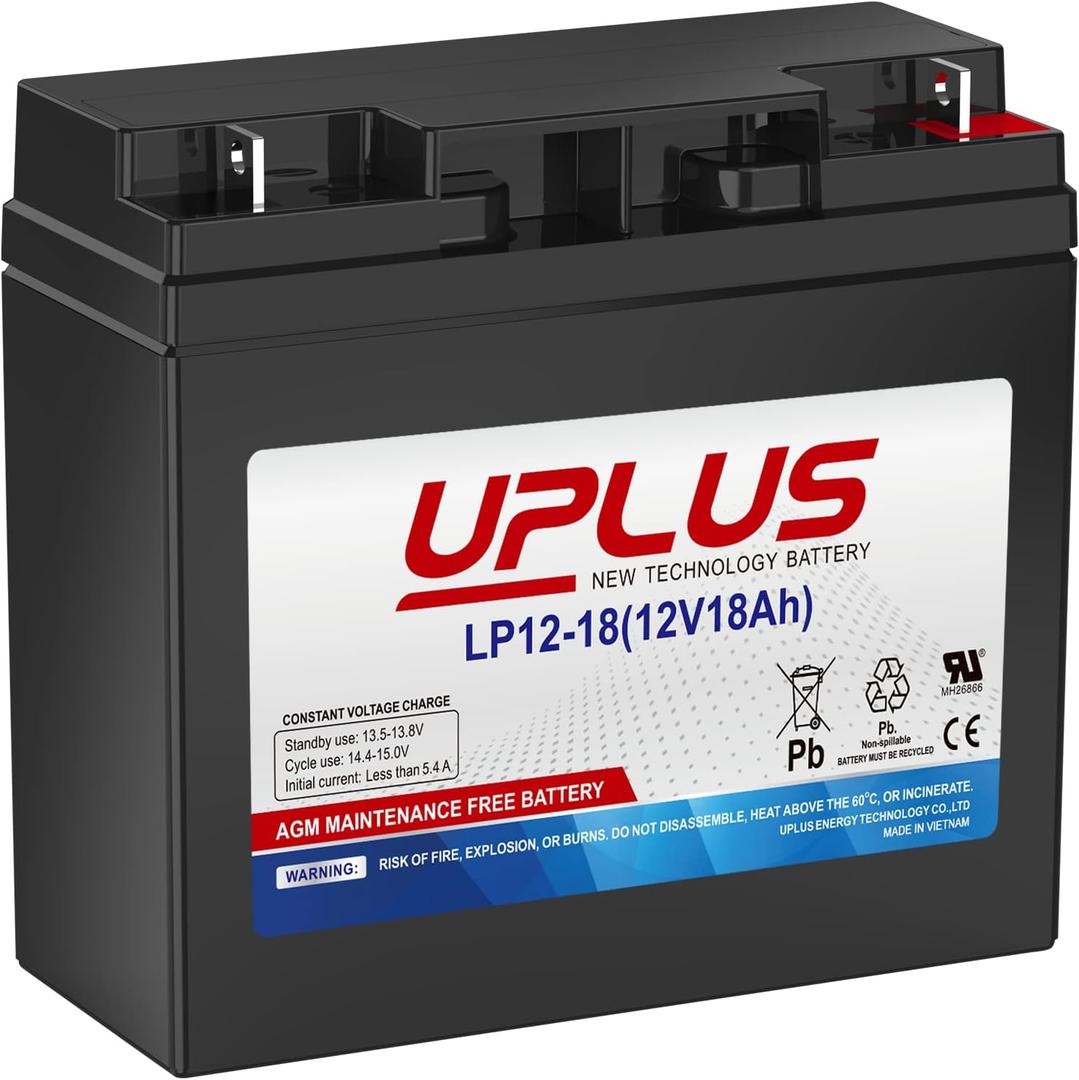 Uplus12V 18Ah Rechargeable Sealed Lead Acid Battery with Nut and Bolt (NB) Terminal, Rechargeable SLA AGM Battery Replaces UB12180 FM12180 6fm18 for Mobility Scooter, Jump Starter Box, Lawn Mower etc.