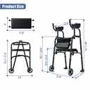 Folding Walker with Armrest Pad - Upright Walker for Seniors, Standing Mobility Aid for Indoor & Outdoor, 300lb Weight Capacity, Height Adjustable (Black+Rest Bench)