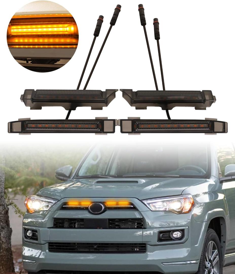 OKLSG Front Bumper LED Grill Lights for 2024 2023 2022 2021 4Runner Accessories Raptor Marker Lights Bars fit SR5 TRD Sport TRD Off Road Limited OEM Grille(Yellow)
