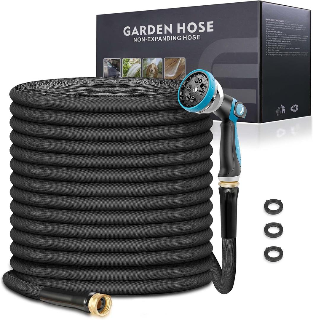 Relxitl Garden Hose 100ft, Flexible Water Hose with 10 Function Hose Nozzle, Lightweight, Tangle Free, Rust Proof for Yard, Watering(Black)