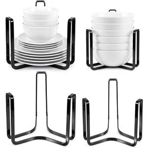 4 Pcs Dinnerware Bowl Plate Holder Fit for 4.7 and 6.5 Inches Diameters Bowl, Metal Bowls Storage Dying Display Rack Bowls Holder Organizer for Kitchen Drawer Countertop Cabinet Cupboard Shelf