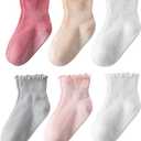 DarkCom Toddler Baby Socks Ruffle Girls Grip Non Slip 6 Pairs Socks for Kids Cute Athletic Ankle Frilly 6M-5Years