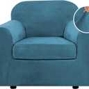 H.VERSAILTEX Rich Velvet Stretch 2 Piece Chair Cover Chair Slipcover Sofa Cover Furniture Protector Couch Soft with Elastic Bottom Chair Couch Cover with Arms Width Up to 49 Inch(Chair,Peacock Blue)