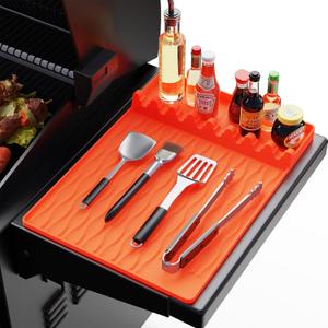 Blackstone Silicone Grill Tool Mat with Drip Pad, Side Mat for Outdoor Kitchen Countertop, Orange