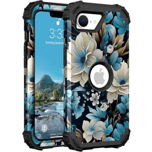 PIXIU Unique Flower Pattern Compatible with iPhone 17e/16e 6.1 inch case,Heavy Duty Dual Layer Shockproof Full-Body Protective Sturdy Hybrid Cute Rugged Case for Women,Girls,Kids