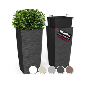 Mueller M-Resin Heavy Duty Tall Planter, Indoor/Outdoor Grande Plant, Tree, Flower Pot, 2-Piece Set, 18”, Modern Design, Built-in Drainage, Dark Grey 1,8 Gallon