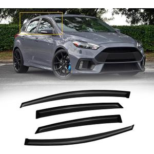 4 x Rain Guards for 2012-2018 Ford Focus Sedan & Hatchback (Not fit rs), Out-Channel Window Visor Shields Vent Deflector Shade Wind Dark Smoke 2013 2014 2015 2016 2017 12 13 14 15 16, Outside-Mount, 4PCS