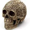 UJOY Creative Skull Flowers Sculpture 8.1'' Human Head Skeleton Statue Collectible Halloween Decoration Home Decor