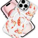 Case for iPhone 15 Pro,Compatible with MagSafe,Koi Fish for Women Girls Slim Cute Hard Back Shockproof Phone Case for iPhone 15 Pro,White