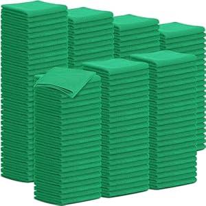Tenare 100 Pack 12'' x 12'' Microfiber Cleaning Cloths Reusable Cleaning Rags Bulk Microfiber Towels Softer Highly Absorbent Washcloths for House Kitchen Car Window(Green)